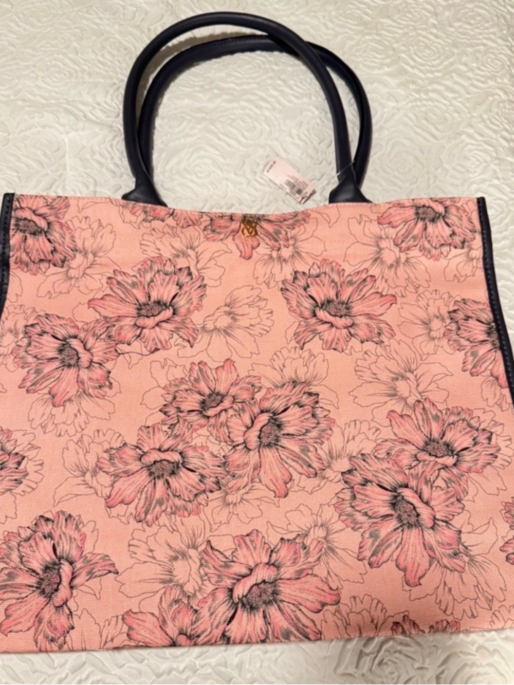Victoria's Secret Pink Floral Tote with Black Handles